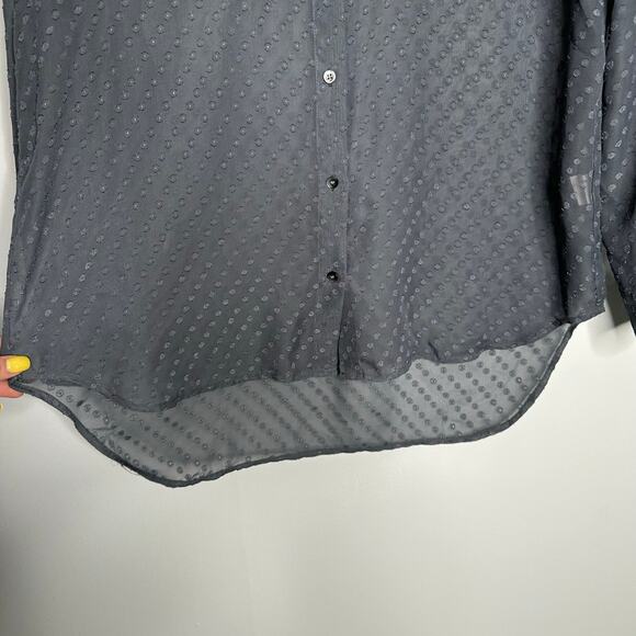 Madewell Women's Gray Sheer High Low Button Front Dot Textured Blouse Small - Picture 5 of 7